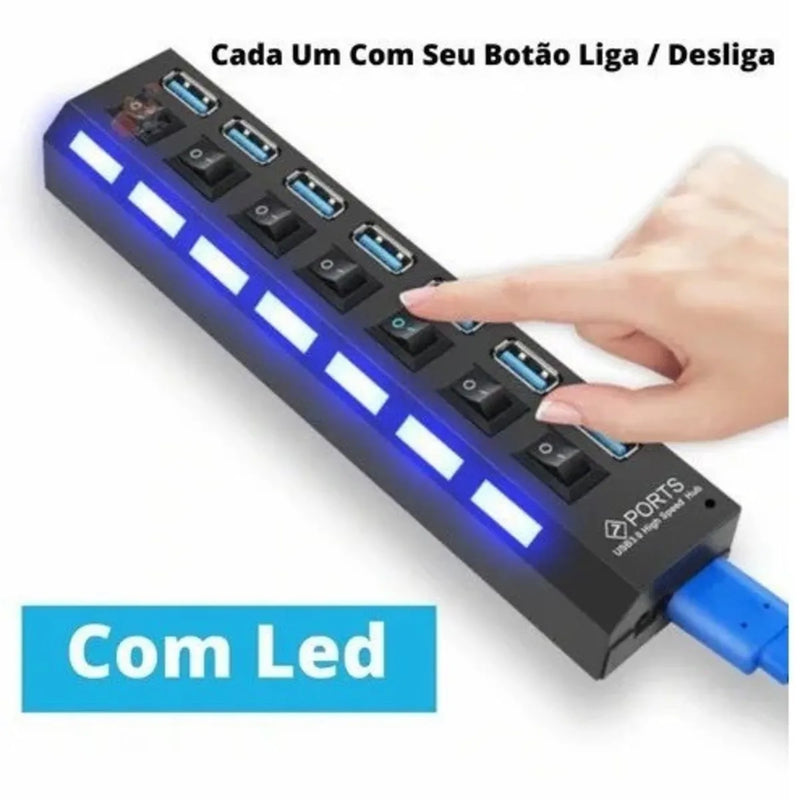 Hub Usb 7 Portas Com Chave Seletora 2.0 High Speed Pen Drive