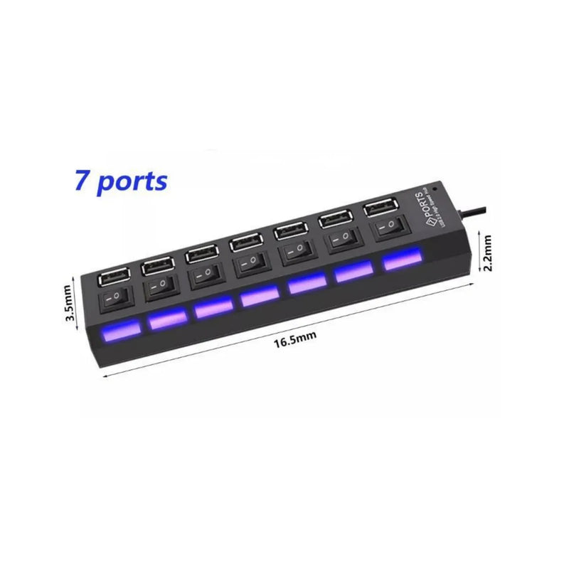 Hub Usb 7 Portas Com Chave Seletora 2.0 High Speed Pen Drive