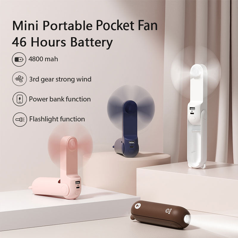 JISULIFE USB Mini Fan Portable Handheld Electric Fan Small Quiet Pocket Cooling Hand ventilador with Light Office Outdoor
