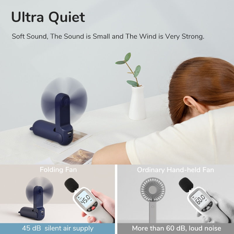 JISULIFE USB Mini Fan Portable Handheld Electric Fan Small Quiet Pocket Cooling Hand ventilador with Light Office Outdoor