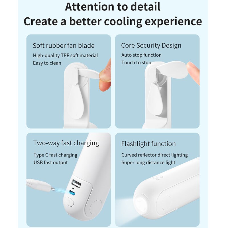 JISULIFE USB Mini Fan Portable Handheld Electric Fan Small Quiet Pocket Cooling Hand ventilador with Light Office Outdoor